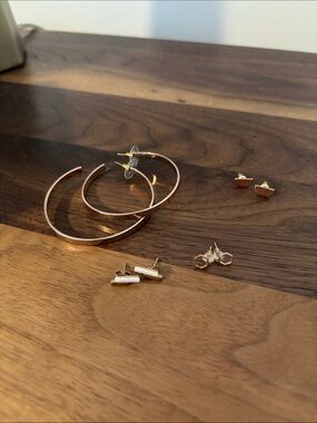 Rose Gold Hoop & Stud Earring Set - Women's Jewelry